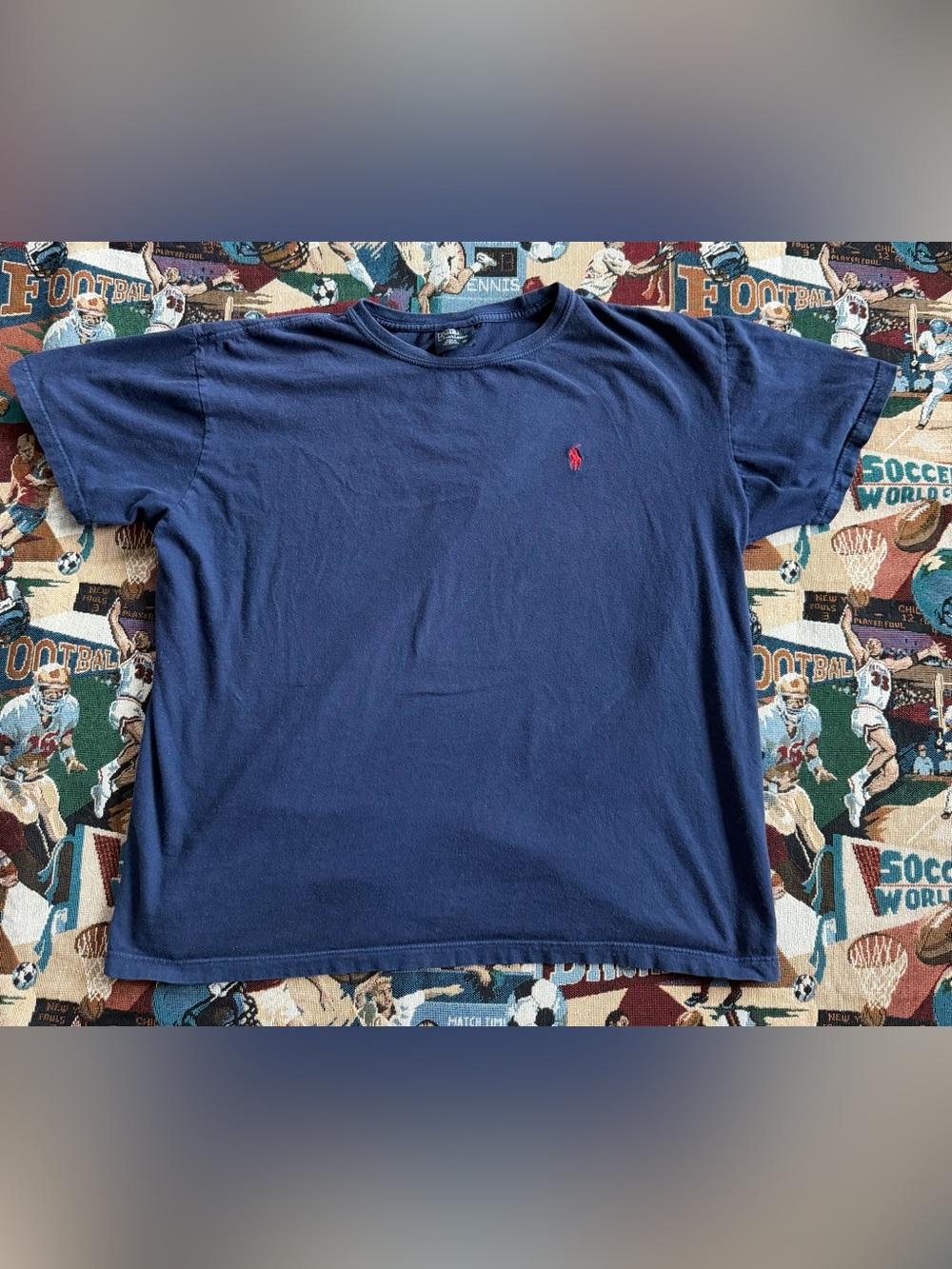 Vintage 90s Women’s Polo Ralph Lauren Navy Blue Cotton T-shirt Red Logo